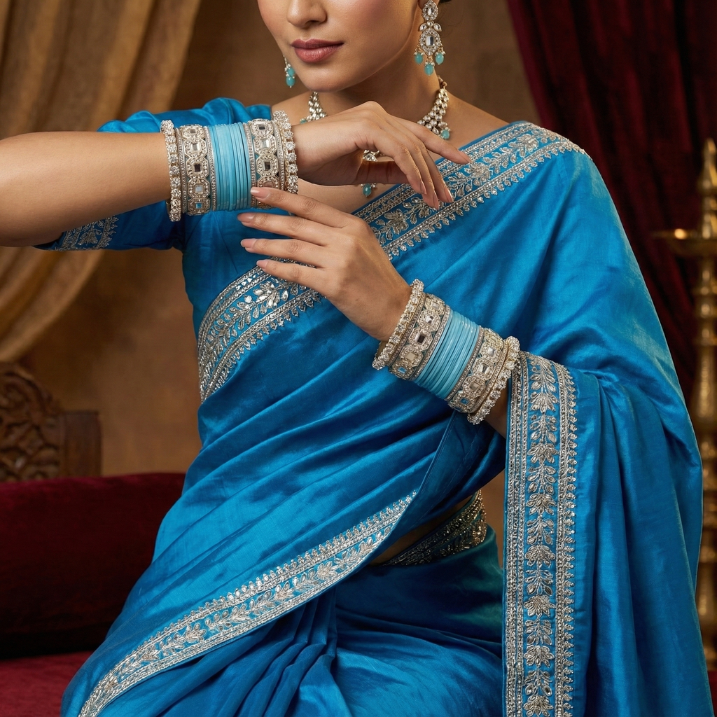 AYSIMA Sky Blue Bridal Bangles & Pachari Kadas – Meghna - 36 pieces