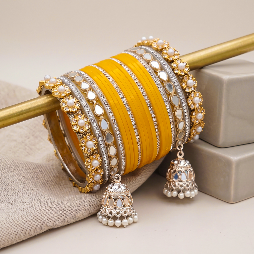 AYSIMA Yellow Bridal Bangle Set for Haldi – 40 Pieces