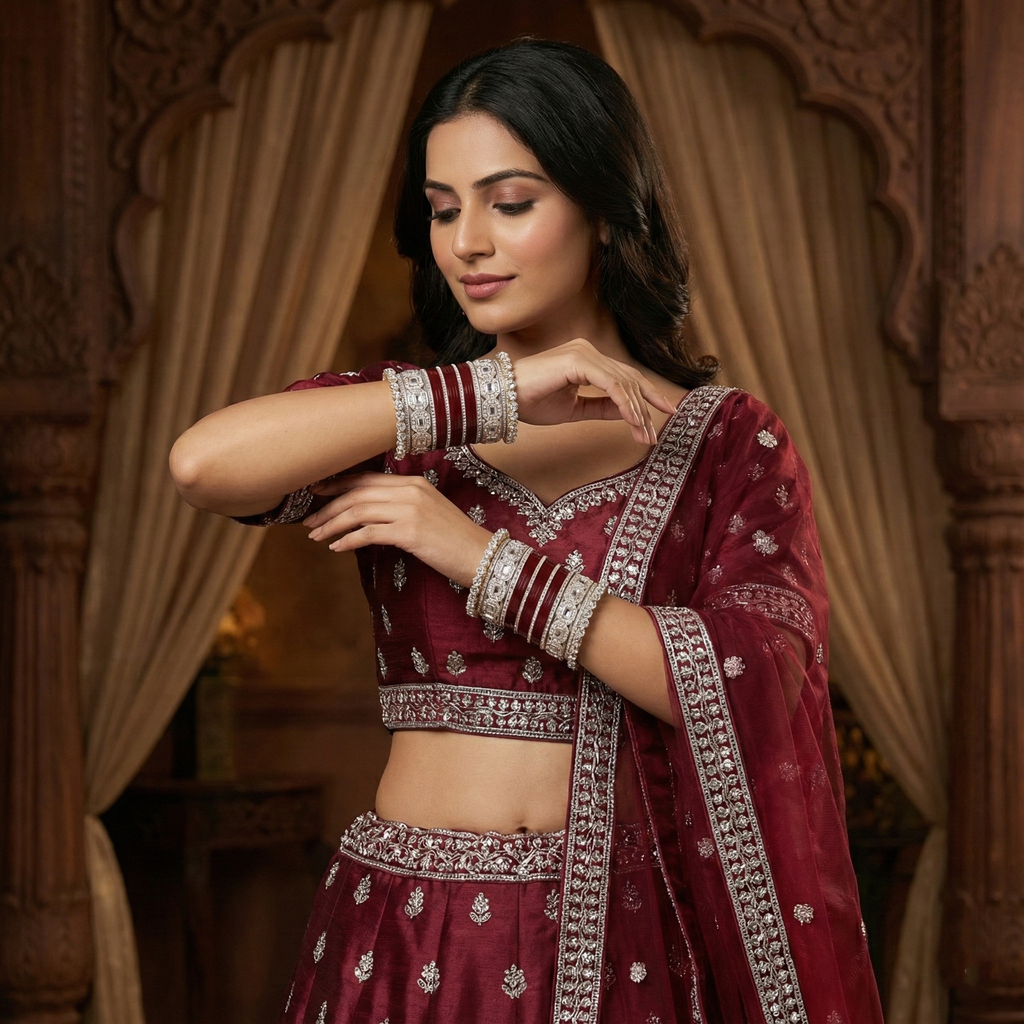 AYSIMA Maroon Bridal Bangles & Pachari Kadas – Madhavi - 40 pieces