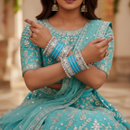 AYSIMA Niharika – Turquoise Blue Bridal Bangle Set with Floral Kadas - 40 pieces