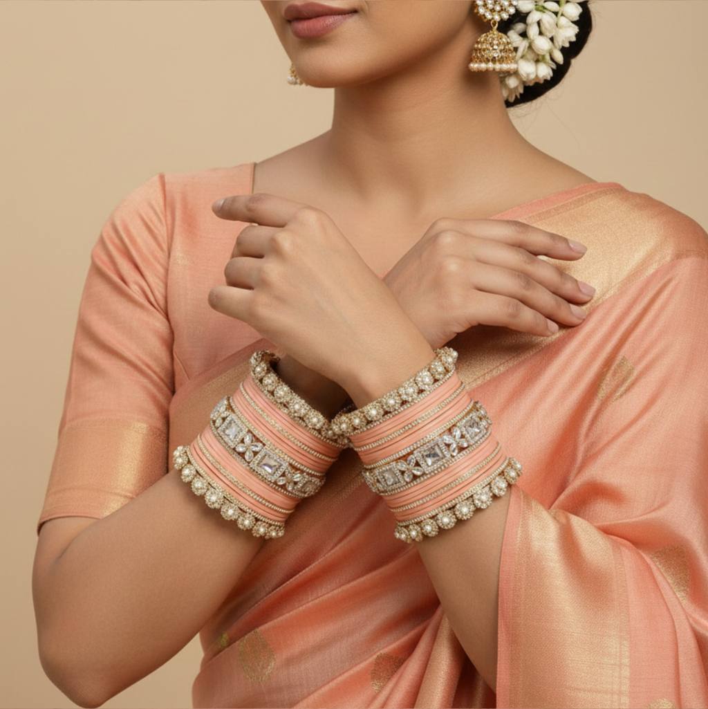 AYSIMA | Peach Bangle Set for Women with Kada | 42 Pieces