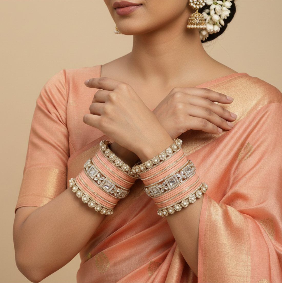 AYSIMA | Peach Bangle Set for Women with Kada | 42 Pieces
