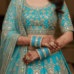 AYSIMA Sapphire Teal Royale – Blue 42-Piece Bridal Bangle Set with Statement Kada