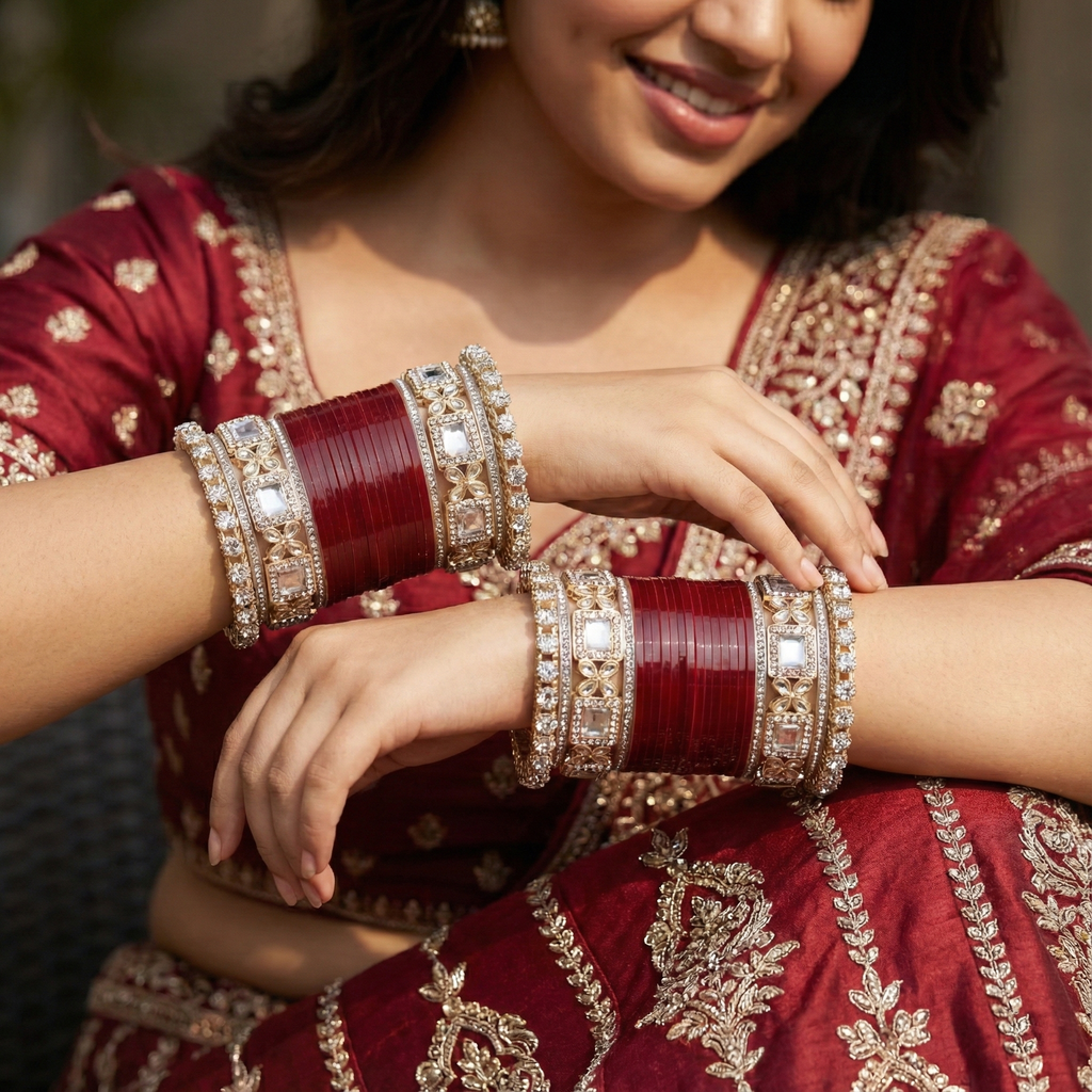 AYSIMA Raagini – Maroon Bridal Bangles &amp; Floral Kadas - 36 pieces