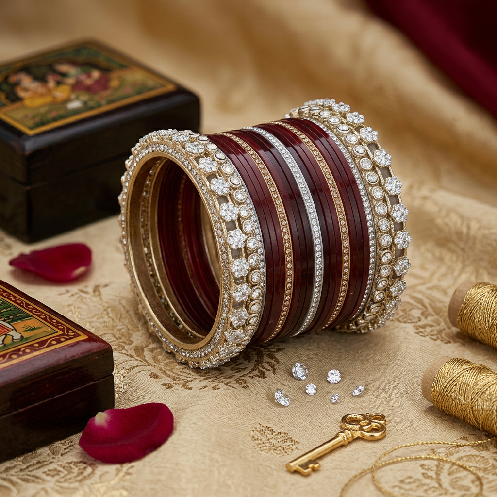 AYSIMA Wine Royale – 42-Piece Maroon Bangle Set with Designer Kadas