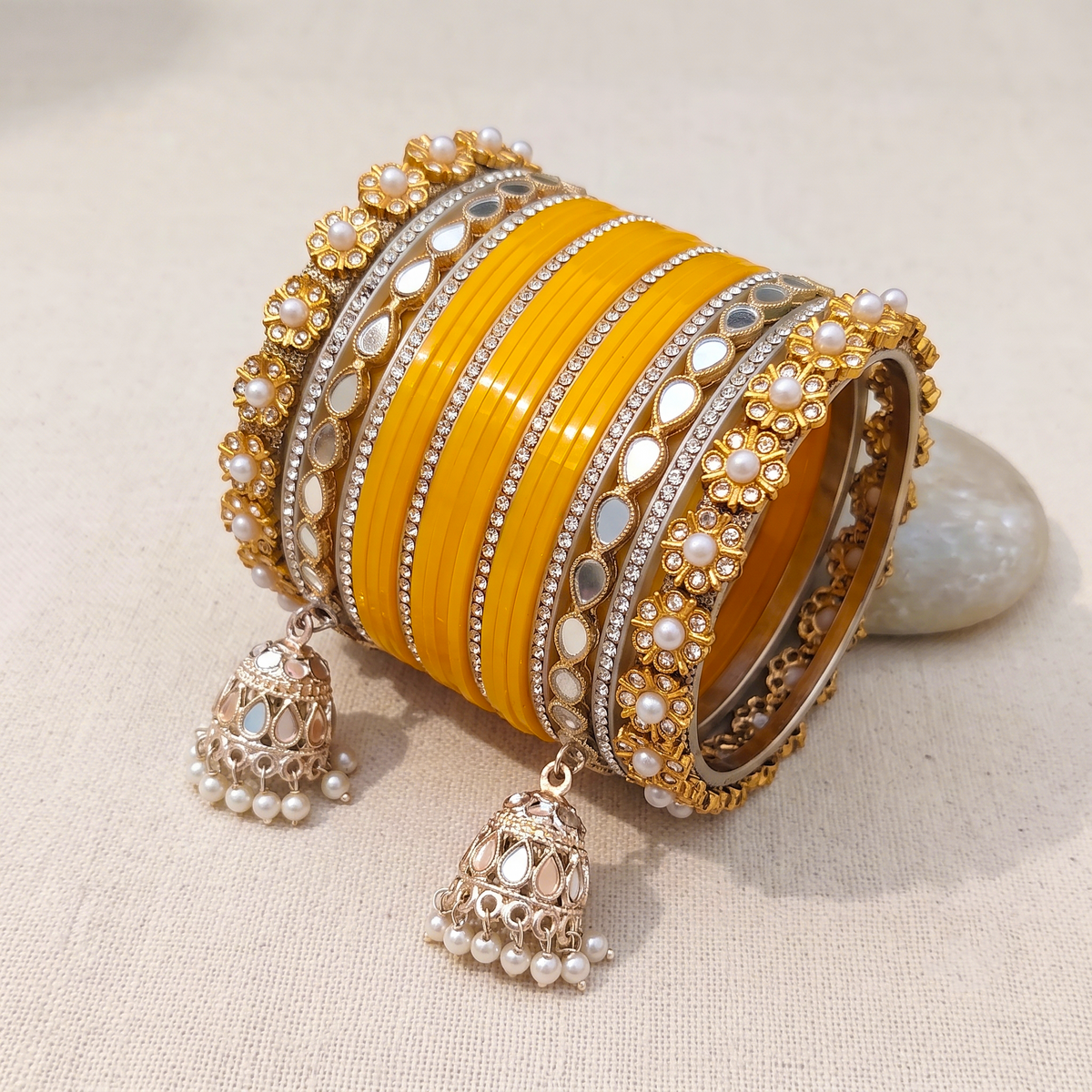 AYSIMA Yellow Bridal Bangle Set for Haldi – 40 Pieces