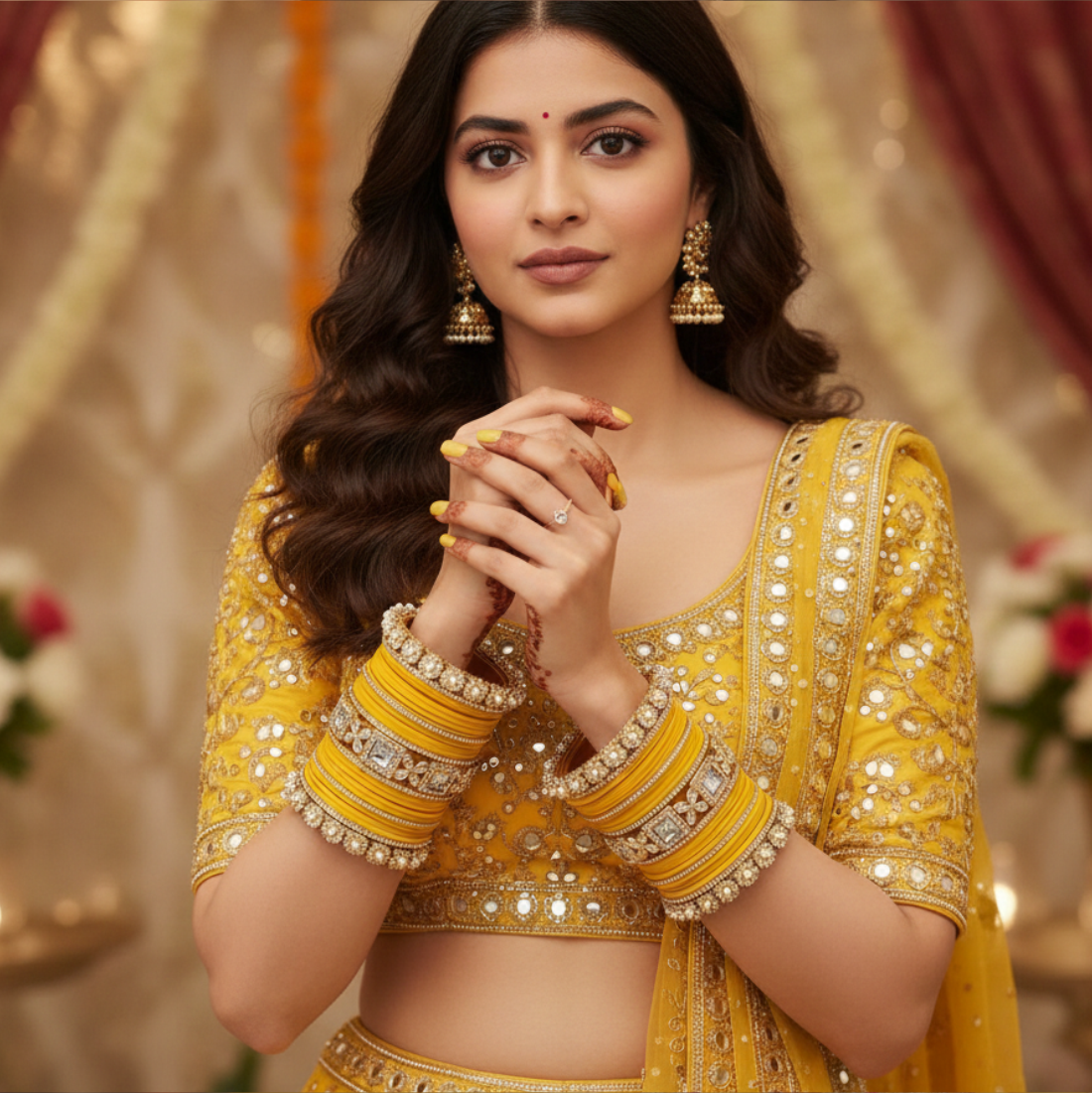AYSIMA | Yellow Bangle Set for Women with Kada | 42 Pieces