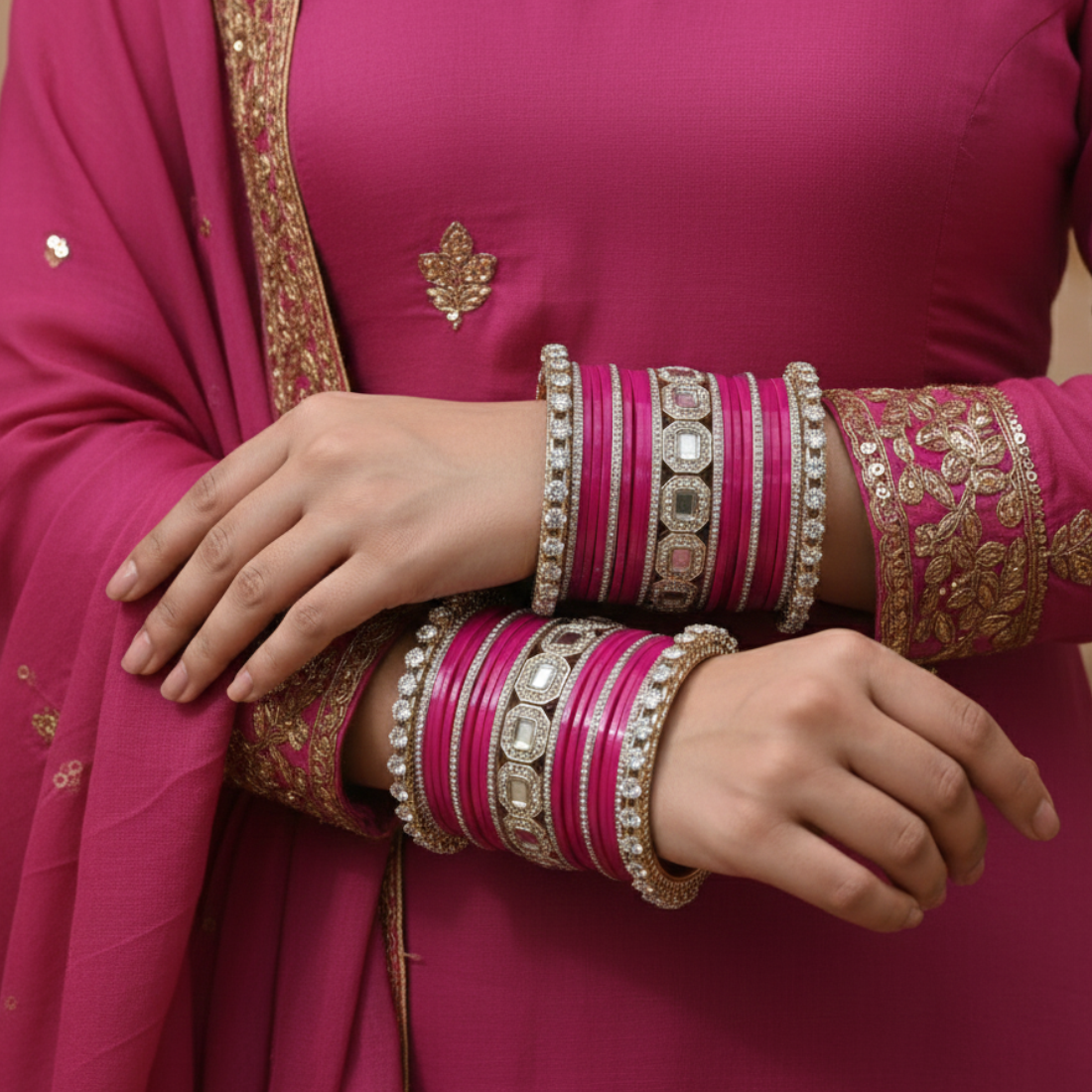AYSIMA Rani Royale – Magenta 42-Piece Bridal Bangle Set with Designer Kada