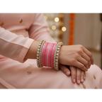 AYSIMA Mridula – Rose Pink Bridal Bangle Set with Floral Kadas | 42 Pieces
