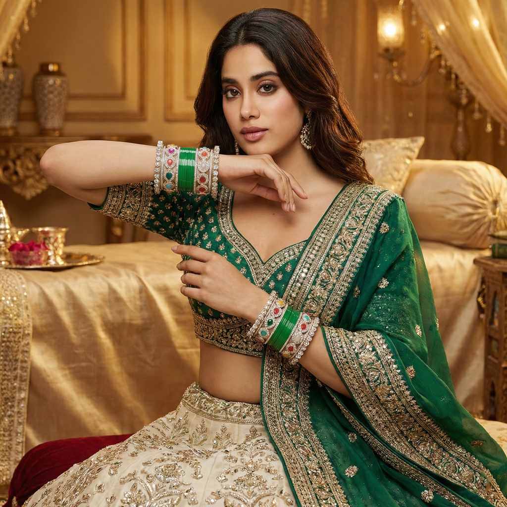 AYSIMA Green Bridal Bangles & Multicolour Kadas | Navya - 36 pieces