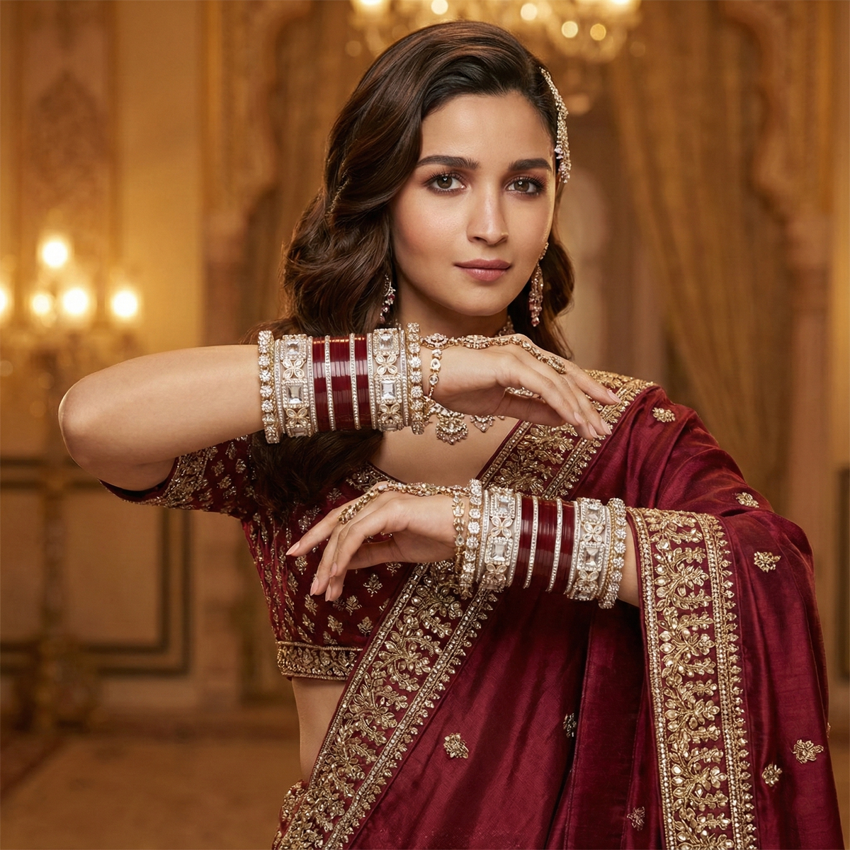 AYSIMA Rajshree – Maroon Bridal Bangle Set with Floral Kadas - 40 pieces