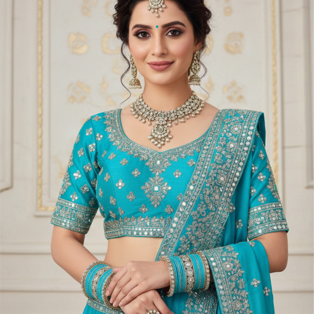 AYSIMA Turquoise Royale – Blue 42-Piece Bangle Set with Statement Kada