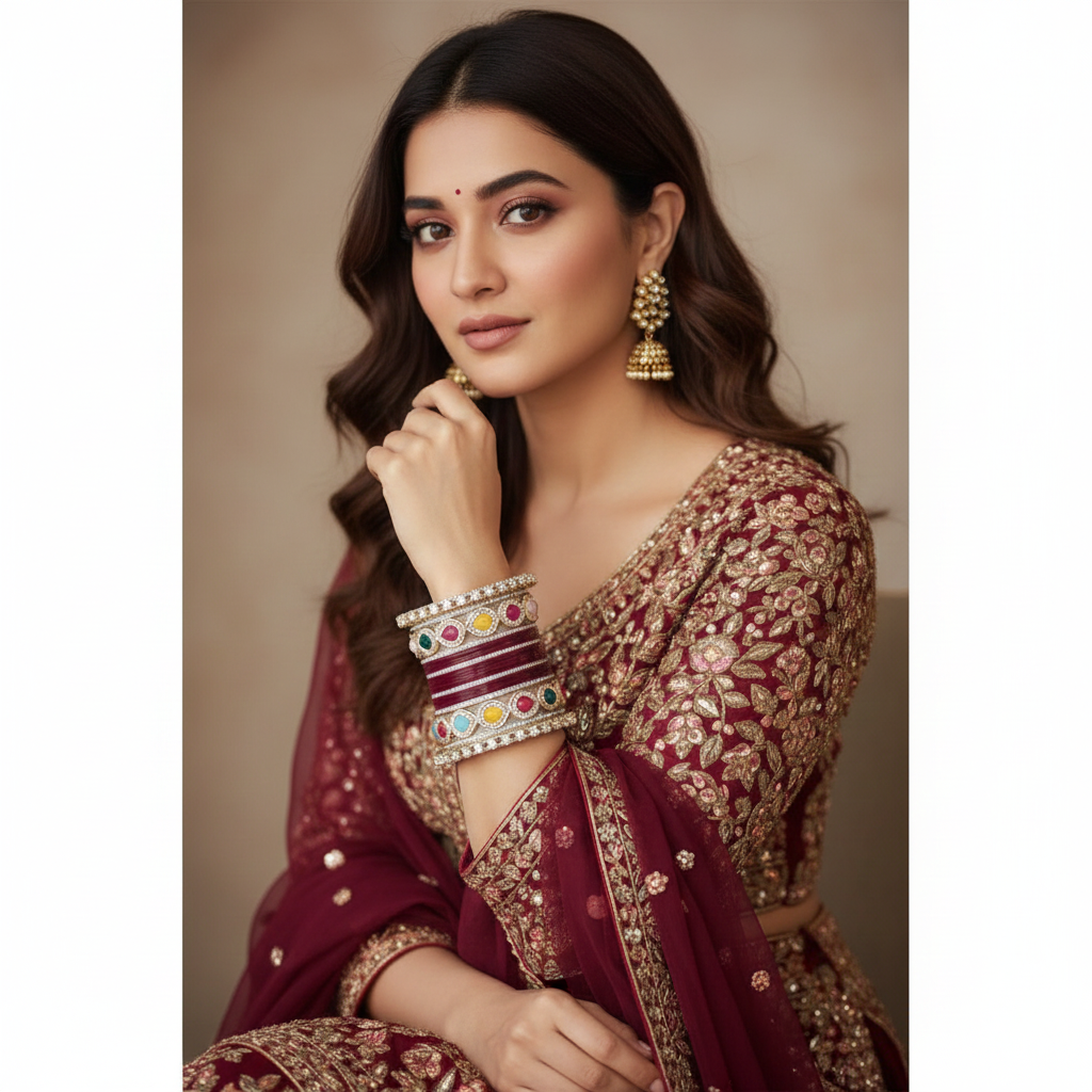 Maroon Bridal Bangles & Pachari Kadas | AYSIMA Ridhima - 40 pieces