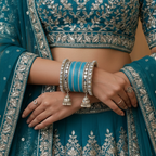 AYSIMA Neelakshi – Aqua Blue Bridal Bangle Set with Mirror-Look Kadas & Jhumka Charms - 40 pieces