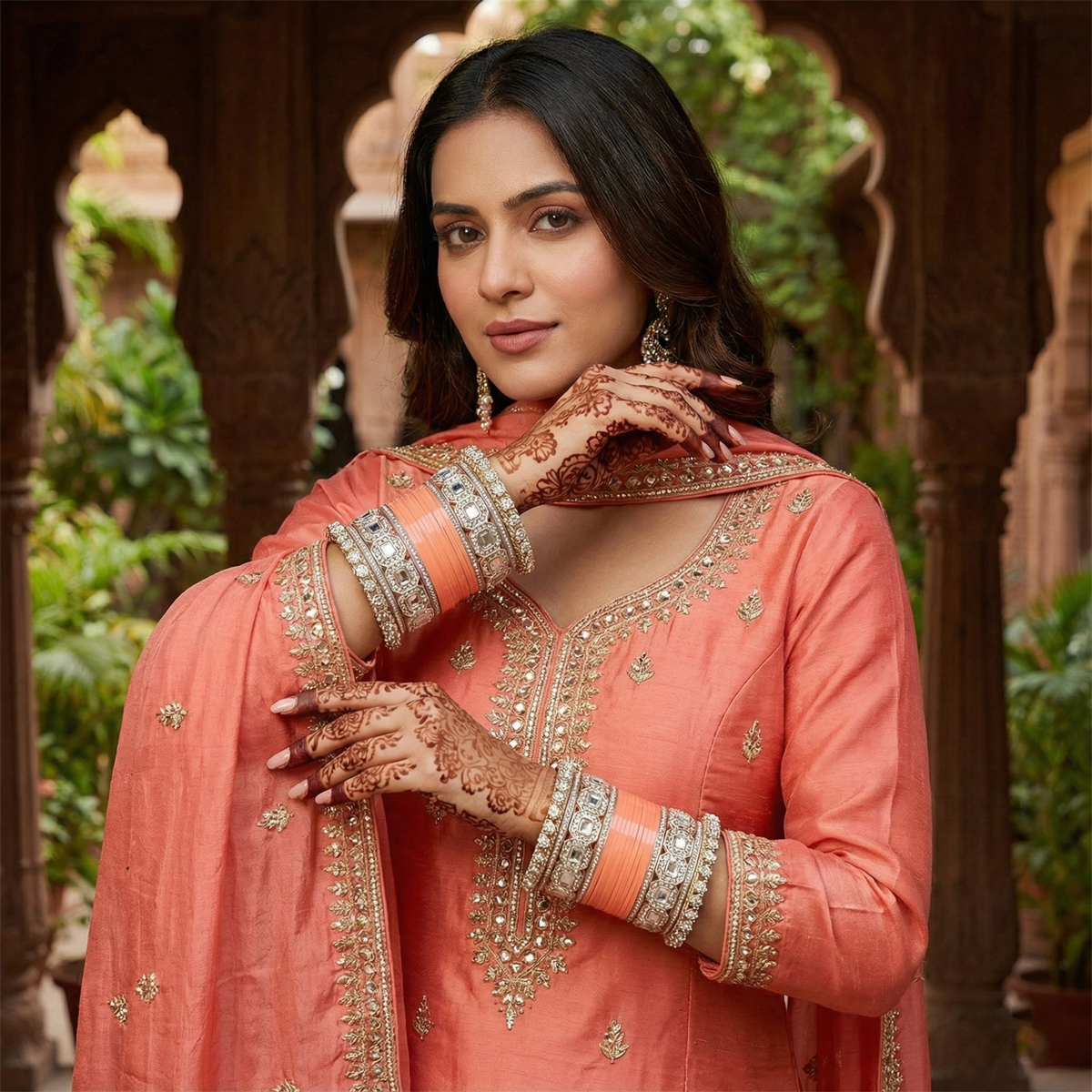 AYSIMA Peach Bridal Bangles & Pachari Kadas – Anvika - 36 pieces