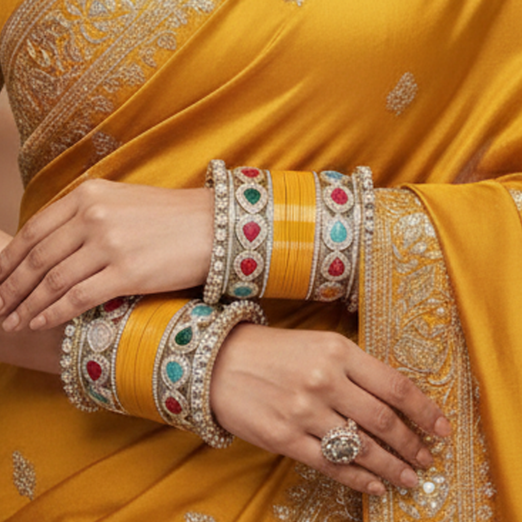 AYSIMA Yellow Haldi Bangles & Multicolour Kadas | Pihu - 36 pieces