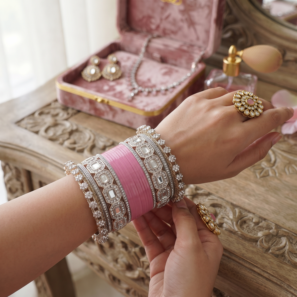 AYSIMA Pink Bridal Bangles & Pachari Kadas – Charvi - 36 pieces