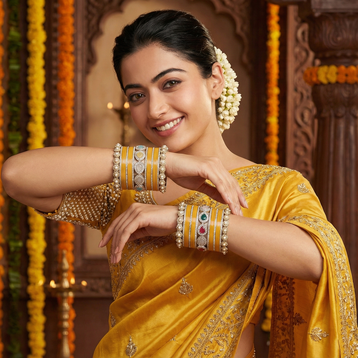 AYSIMA | Yellow Bangle Set for Women with Kada | 42 Pieces