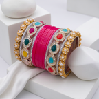 AYSIMA Rani Pink Bridal Chura & Kada Set – Rangoli - 36 pieces