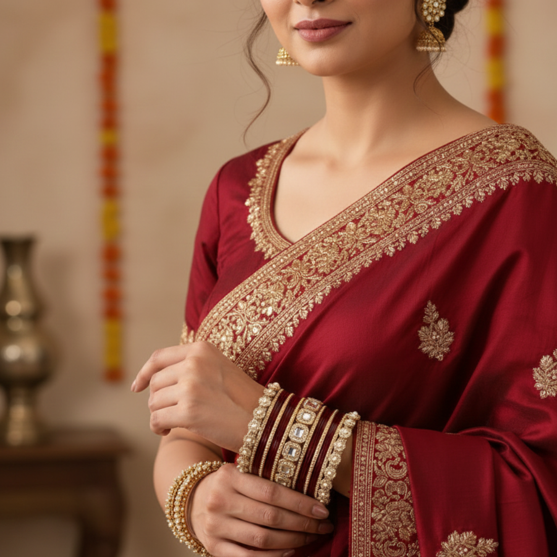 AYSIMA Rajvalli – Maroon Bridal Bangle Set with Statement Kada - 42 pieces
