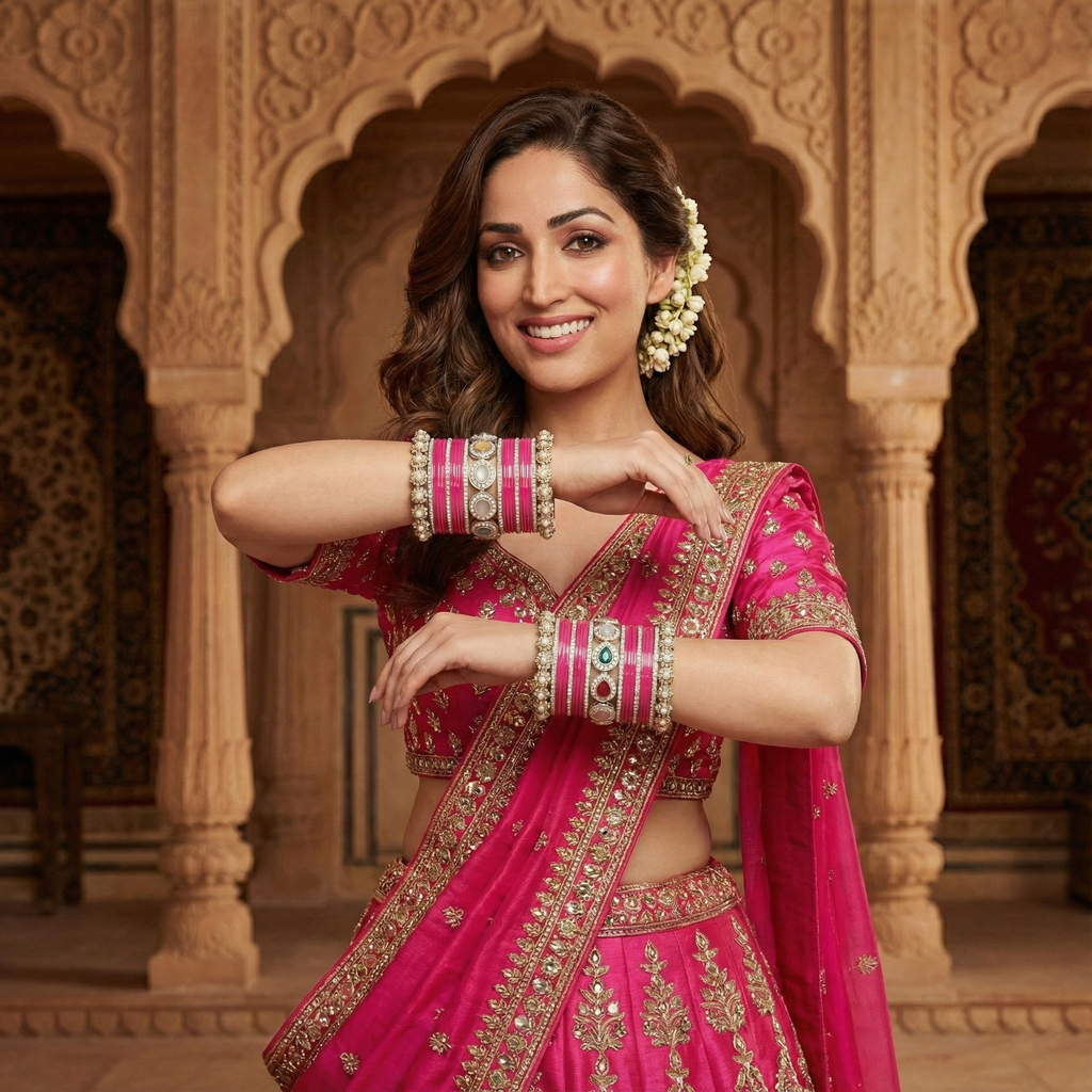 AYSIMA Rani Shringar – Rani Pink Bridal Bangle Set with Statement Kada - 42 pieces