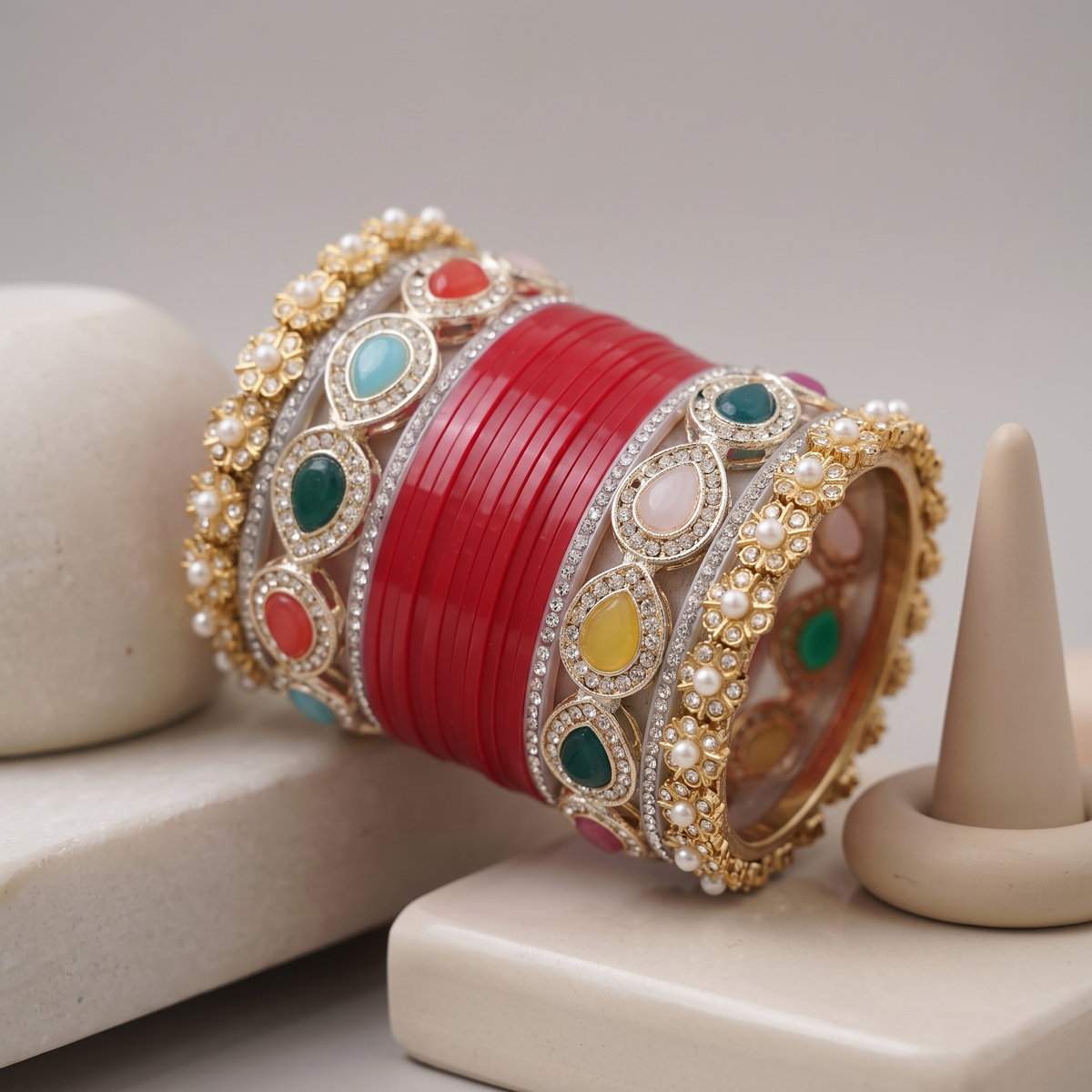 AYSIMA Red Bridal Chura & Multicolour Kadas – Gulnaar - 36 pieces