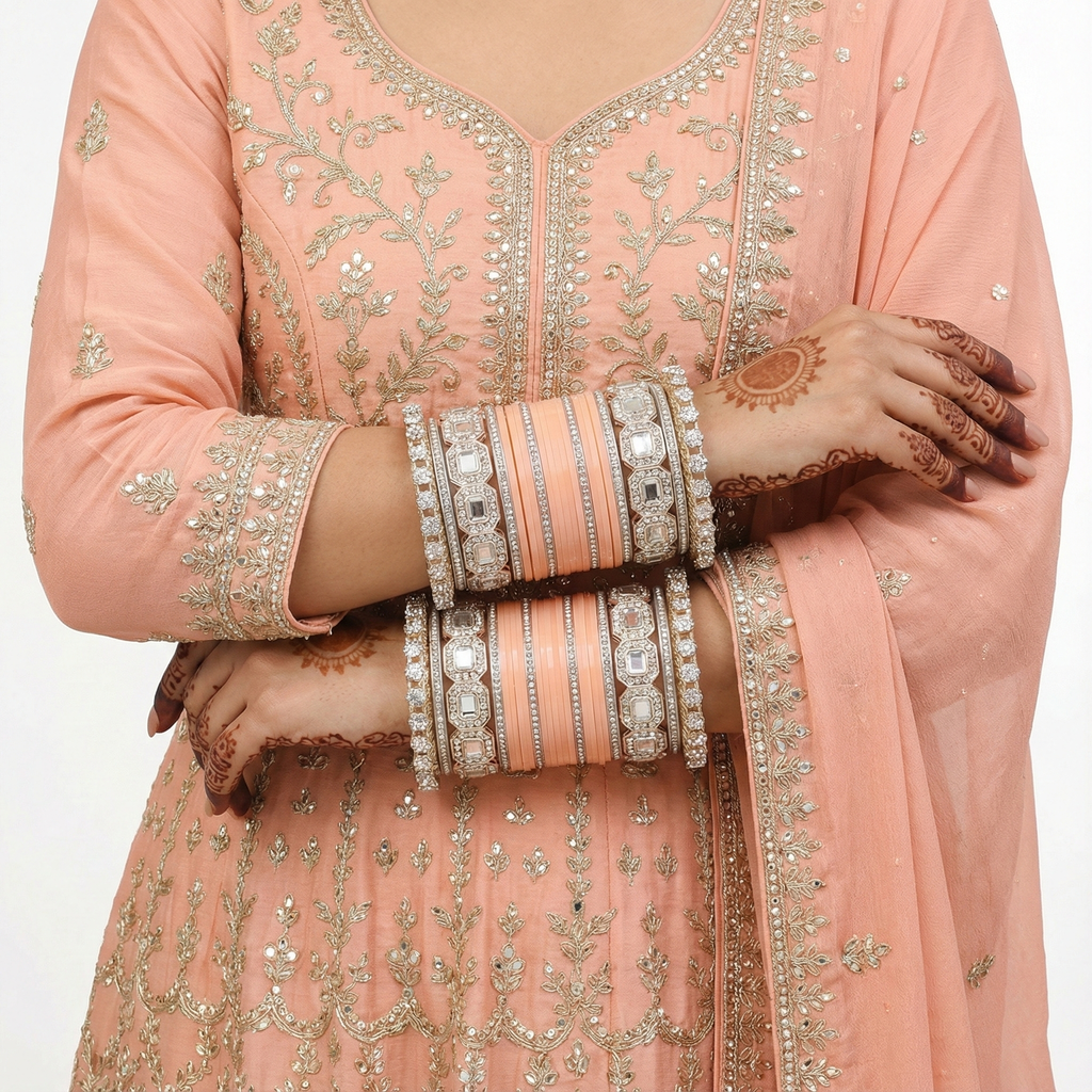 AYSIMA Peach Bridal Bangles & Pachari Kadas – Saumya - 40 pieces