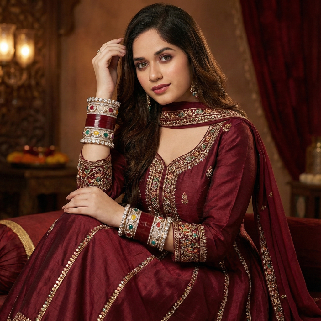 Maroon Bridal Bangles & Multicolour Kadas | AYSIMA Rasika - 36 pieces