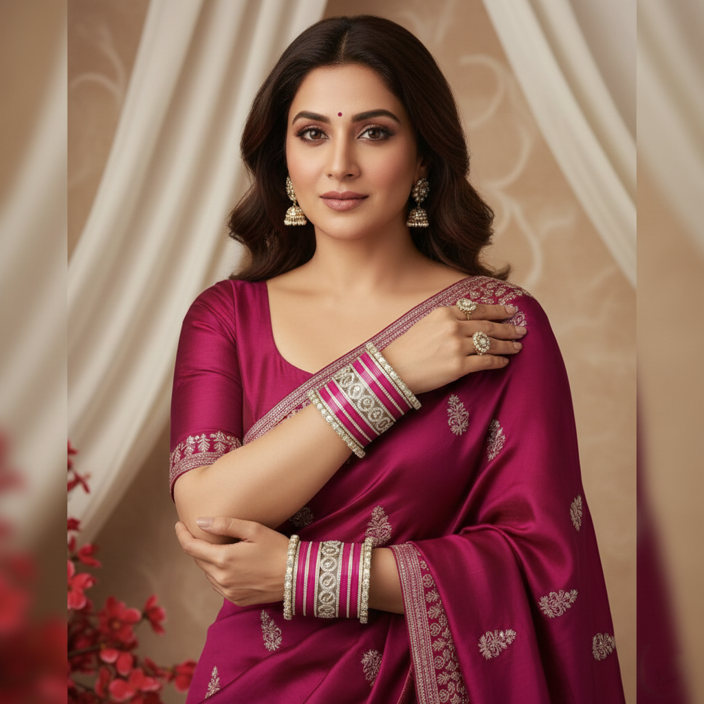 AYSIMA Pranavi – Rani Pink Bridal Bangle Set with Gold-Tone Kadas - 42 pieces