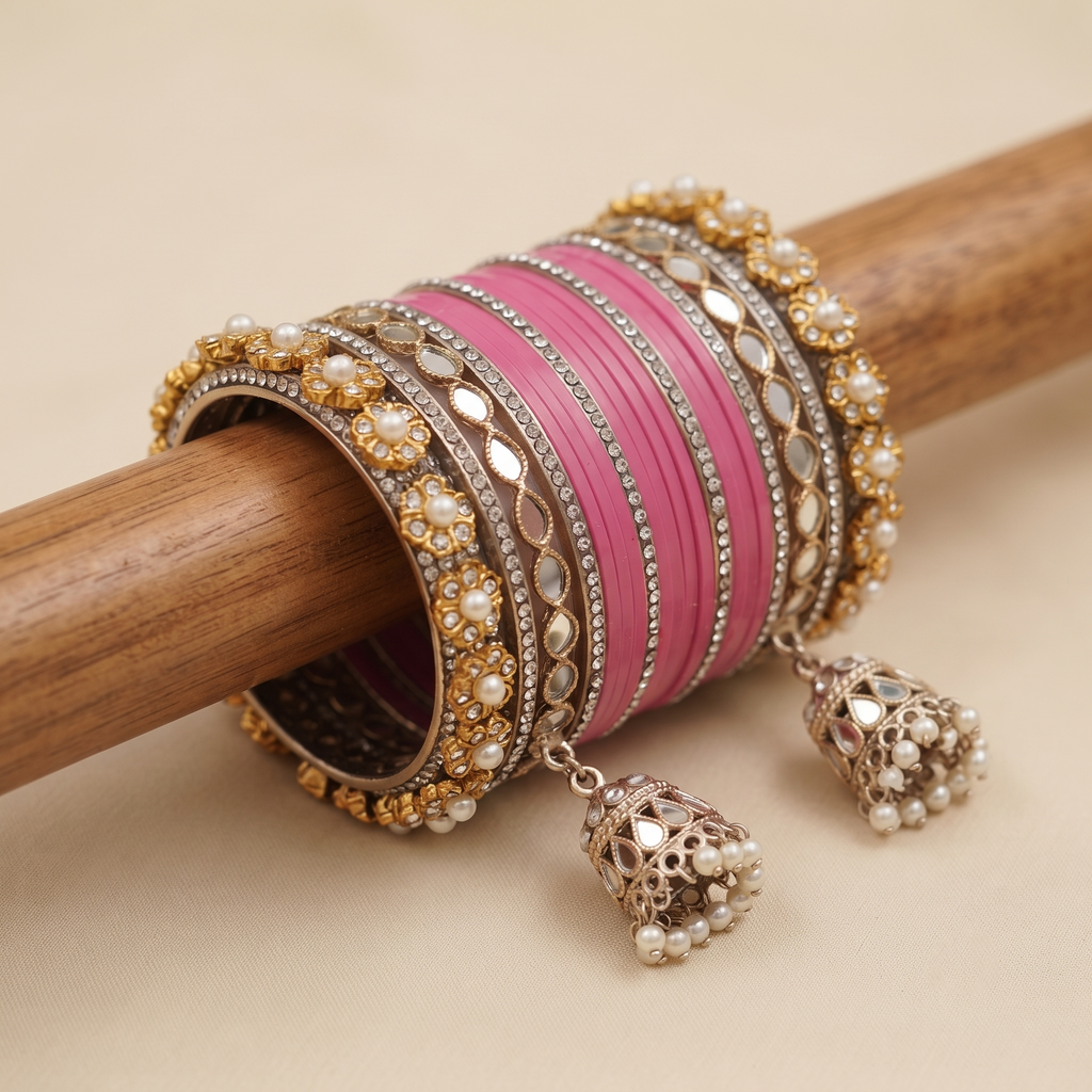 AYSIMA Pink Bridal Chura & Kangan Bangle Set – 40 Pieces
