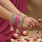 AYSIMA Roshni – Pink Bridal Bangle Set with Mirror-Look Kadas & Jhumka Charms - 36 pieces