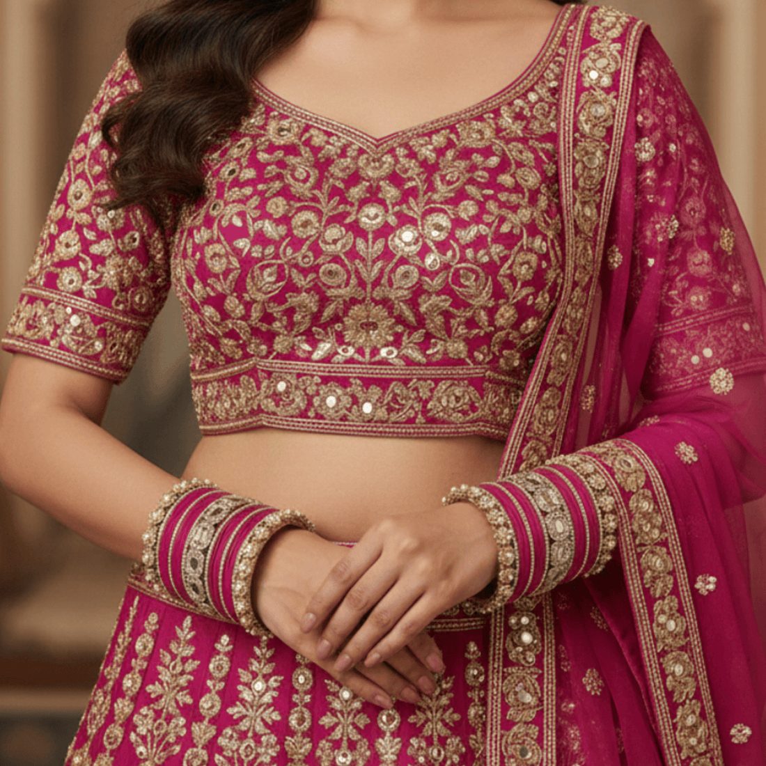 AYSIMA Rani Royale – Pink Bridal 42-Piece Bangle Set with Statement Kada