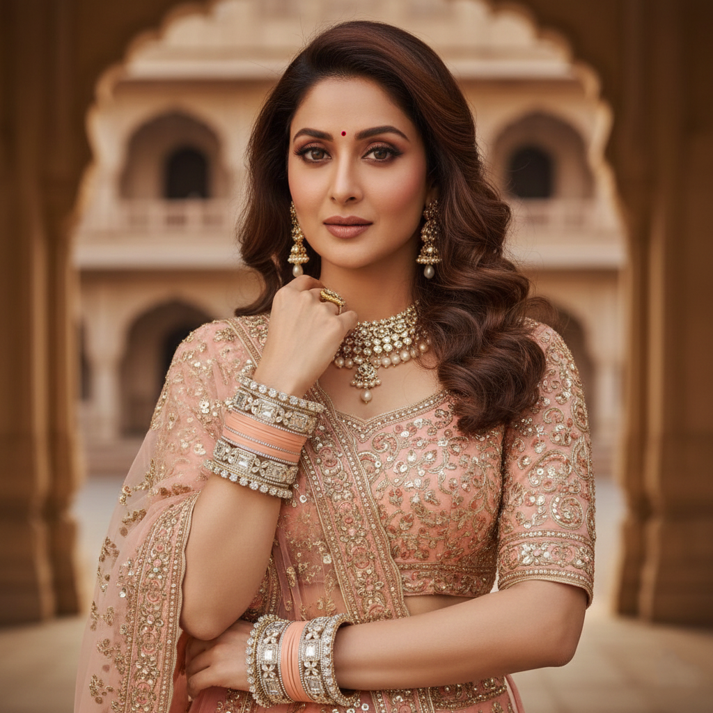AYSIMA Meher – Peach Bridal Bangle Set with Floral Kadas - 40 pieces