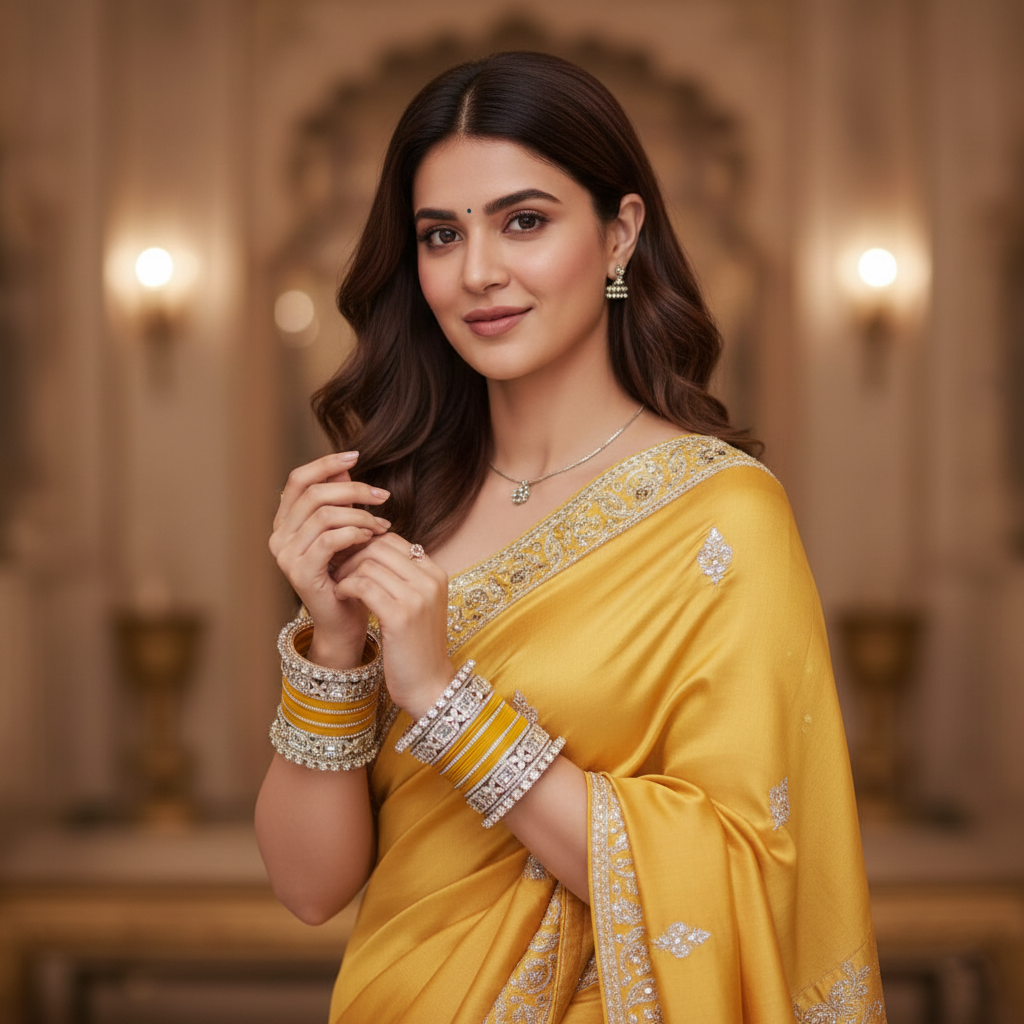 AYSIMA Kiran – Yellow Haldi Bangle Set with Floral Kadas - 40 pieces