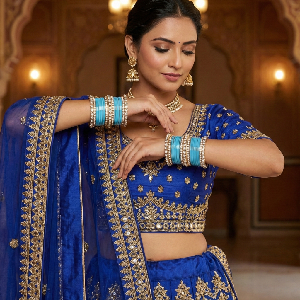AYSIMA Neelam Grace – Sky Blue 56-Piece Bangle Set with Statement Kada