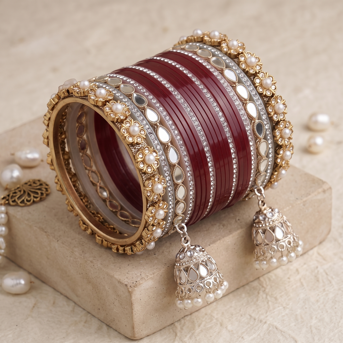AYSIMA Maroon Bridal Chura & Kangan Bangle Set – 40 Pieces