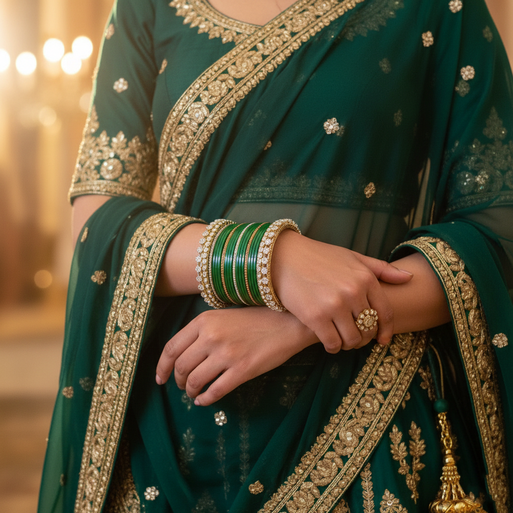 AYSIMA Emerald Green Heritage – 42-Piece Bangle Set with Designer Kadas