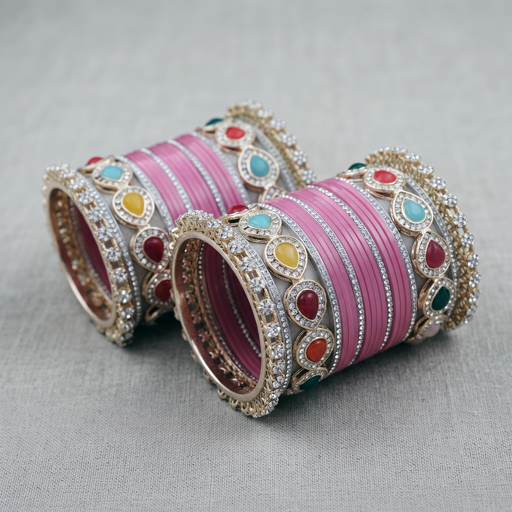 Pink Bridal Bangles & Pachari Kadas | AYSIMA Vamika - 40 pieces