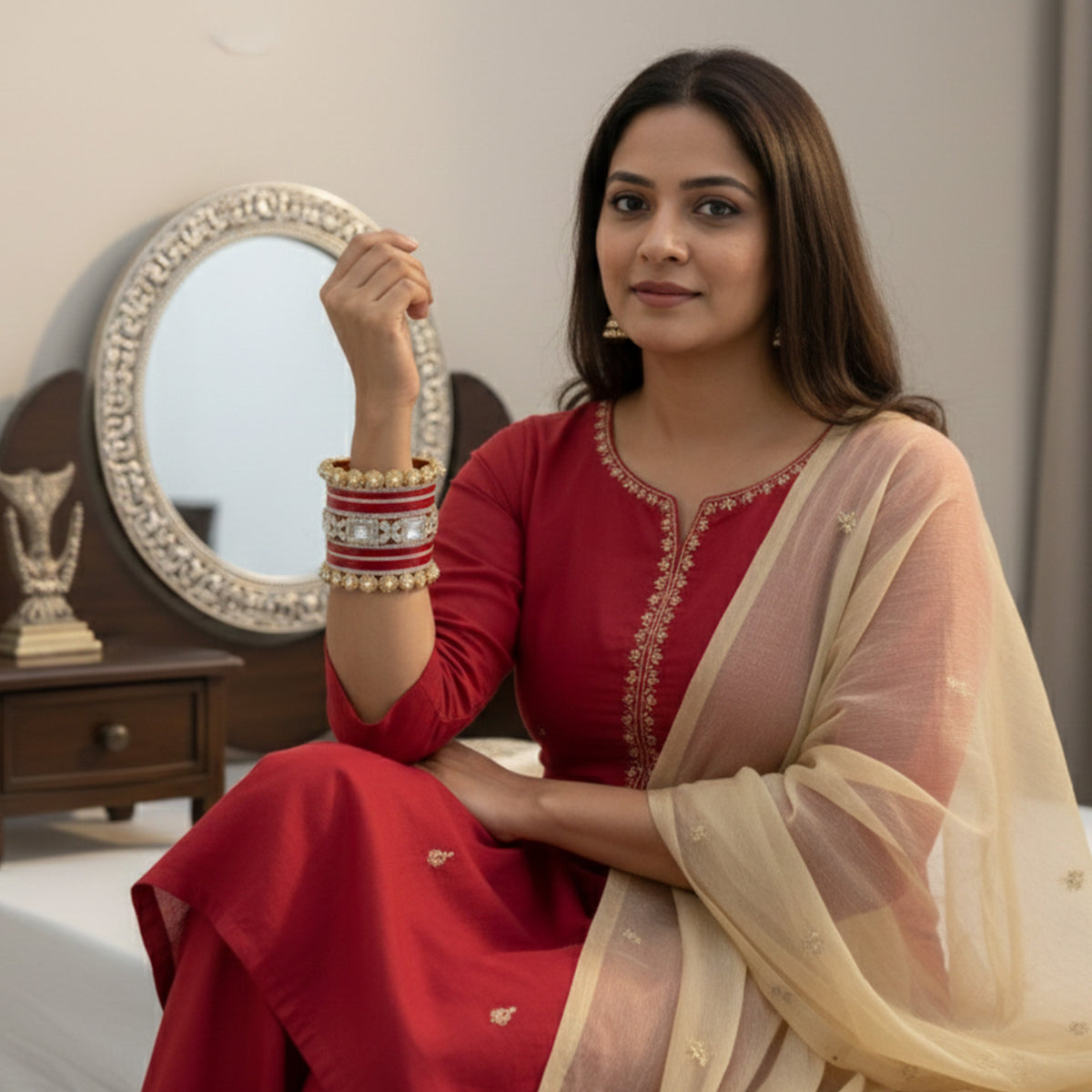 AYSIMA | Red Bangle Set for Women with Kada | 42 Pieces