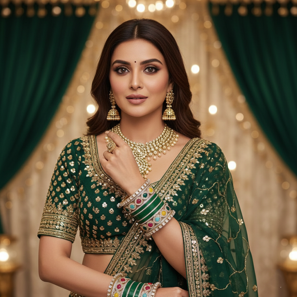 Green Bridal Bangles & Pachari Kadas | AYSIMA Nitya - 40 pieces