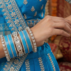 AYSIMA Ambara Sky Blue Bangle Set for Women | Bridal Wedding Bangles with Floral Kadas