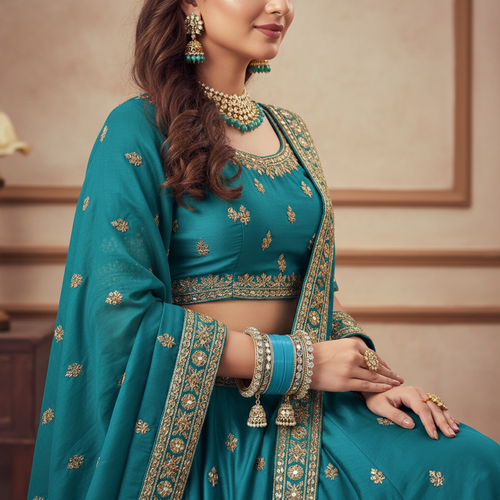 AYSIMA Sagarika – Aqua Blue Bridal Bangle Set with Jhumka Charms - 36 pieces