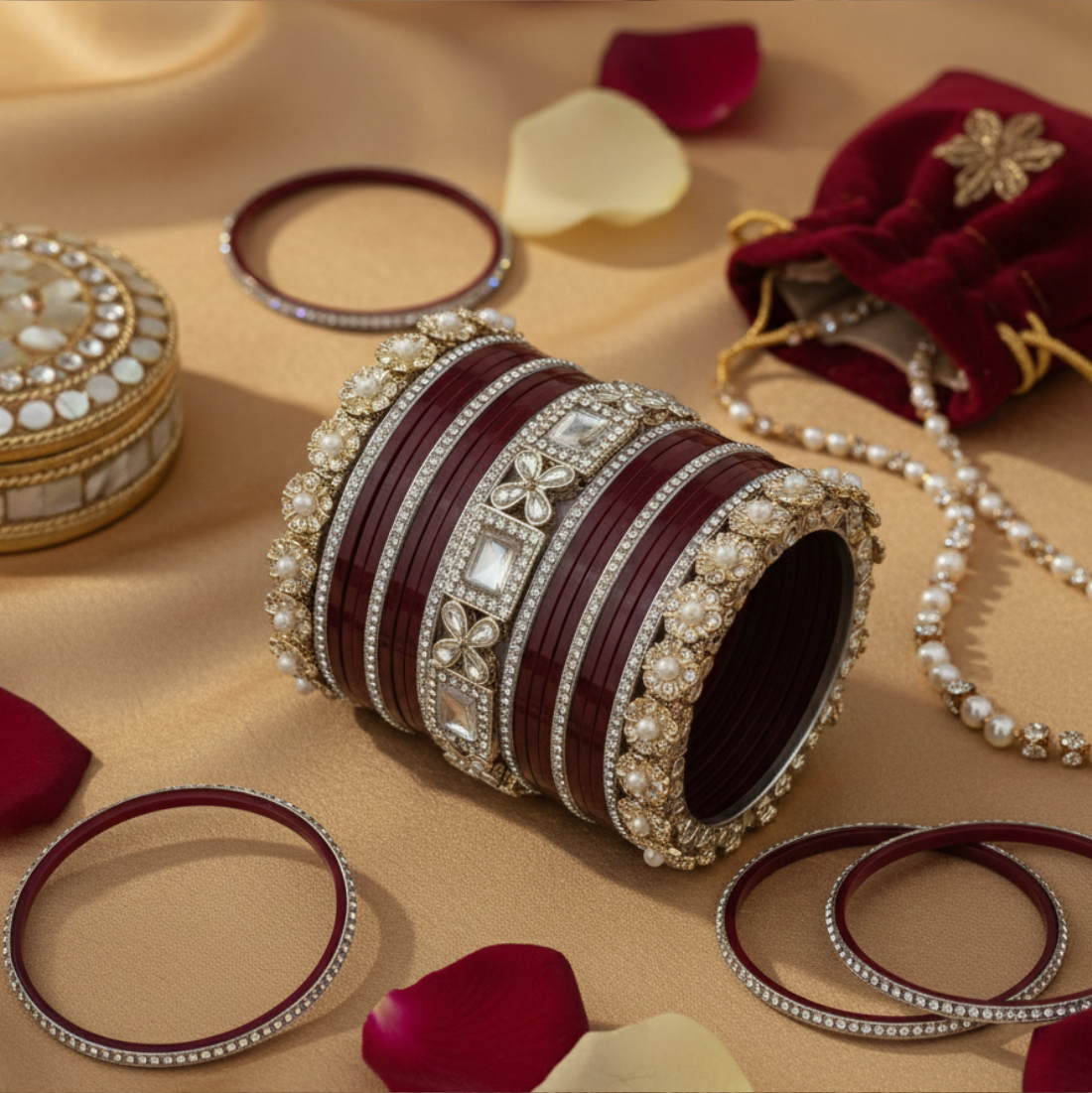 AYSIMA | Maroon Bangle Set for Women with Kada | 42 Pieces