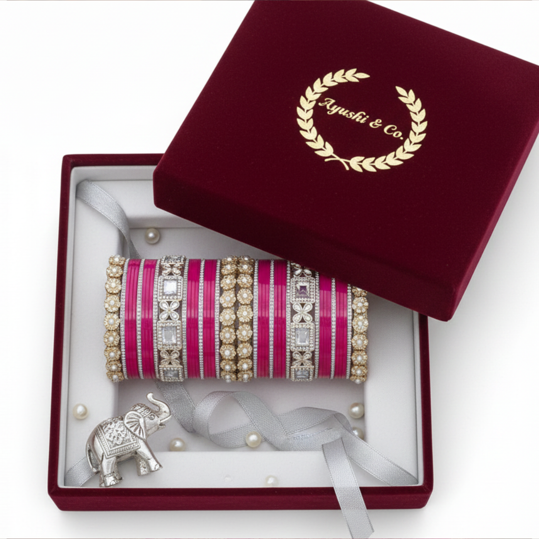 AYSIMA | Rani Pink Bangle Set for Women with Kada | 42 Pieces