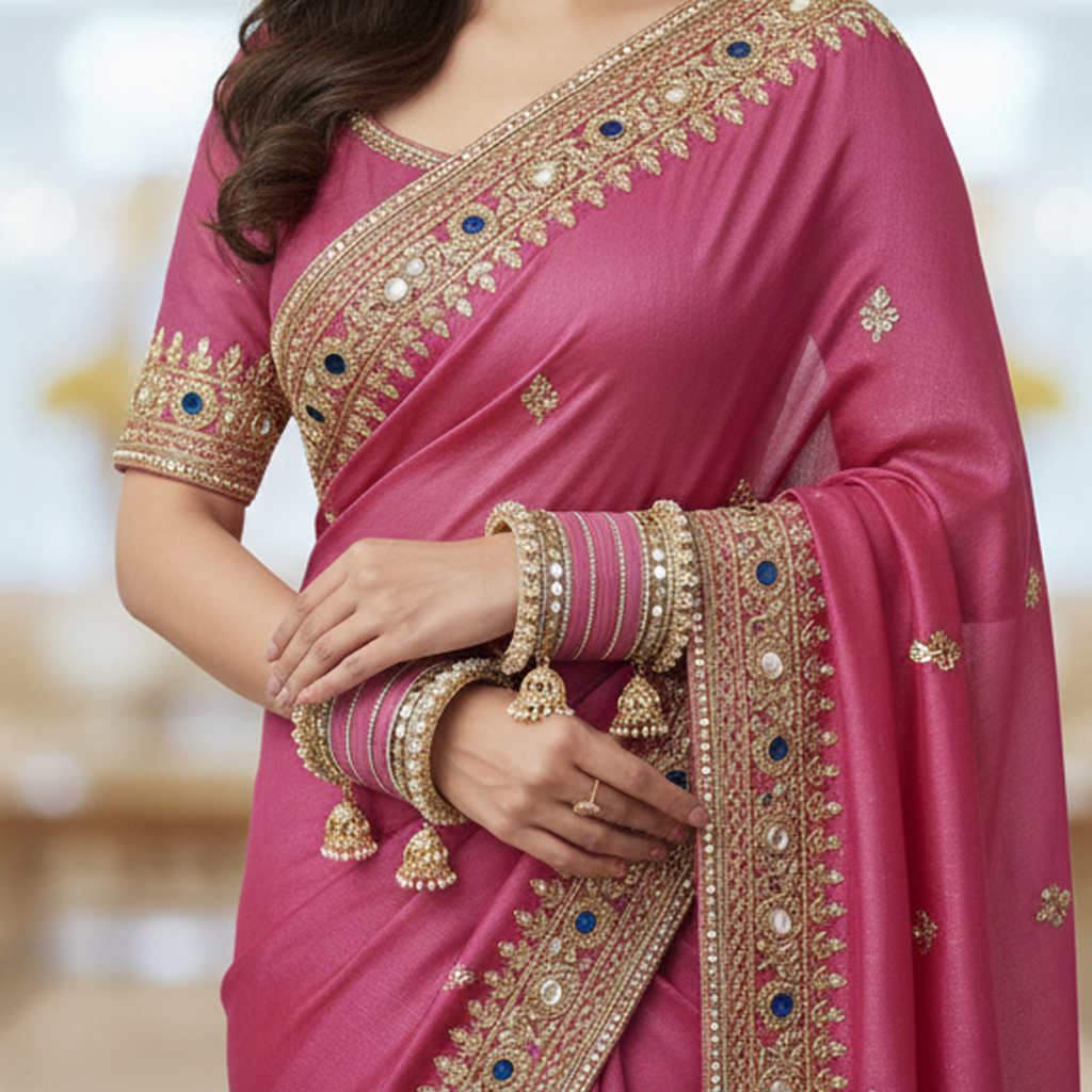 AYSIMA Mrinalini – Rose Pink Bridal Bangles with Jhumka Charms & Mirror-Look Kadas - 40 pieces