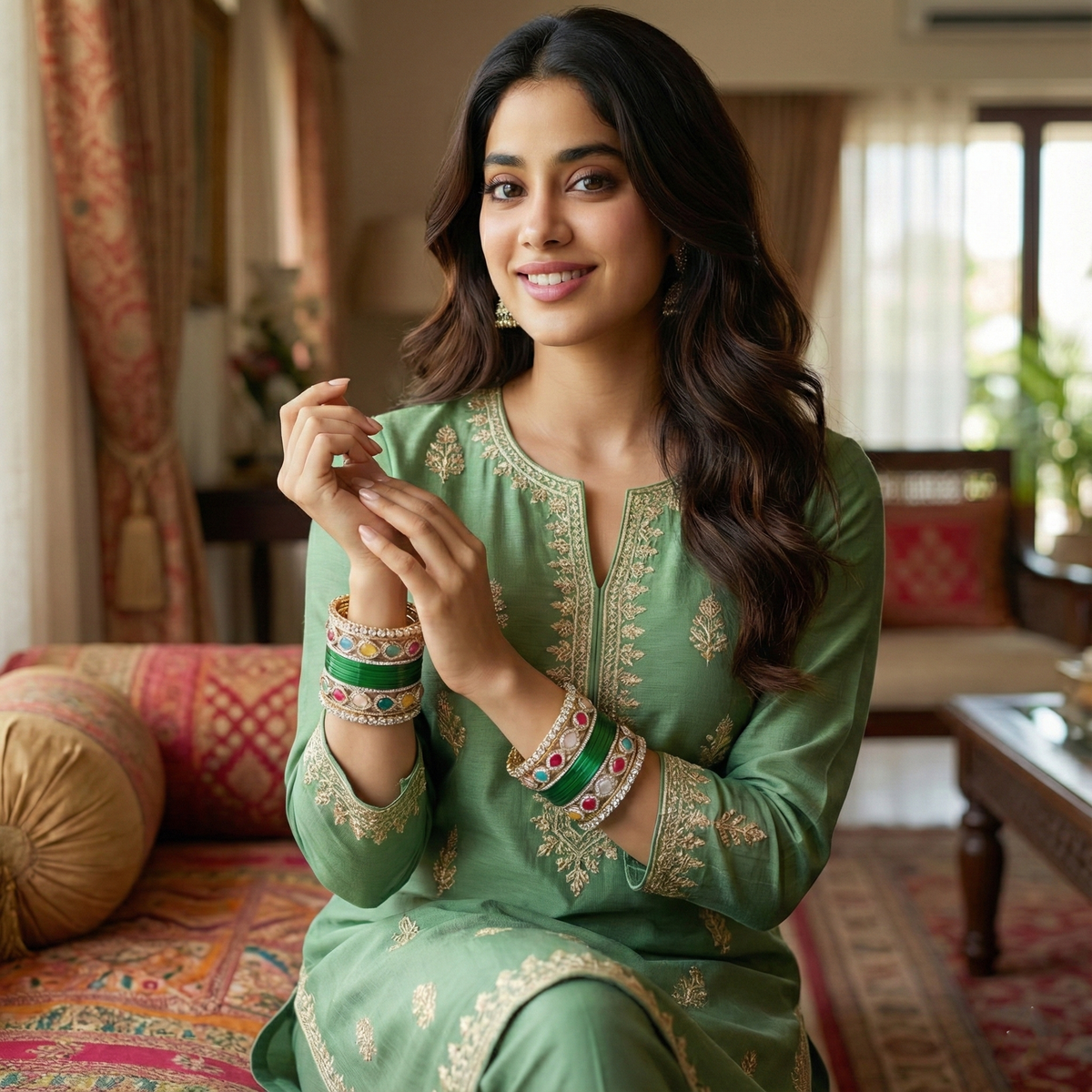 AYSIMA Green Bridal Bangles & Multicolour Kadas | Navya - 36 pieces