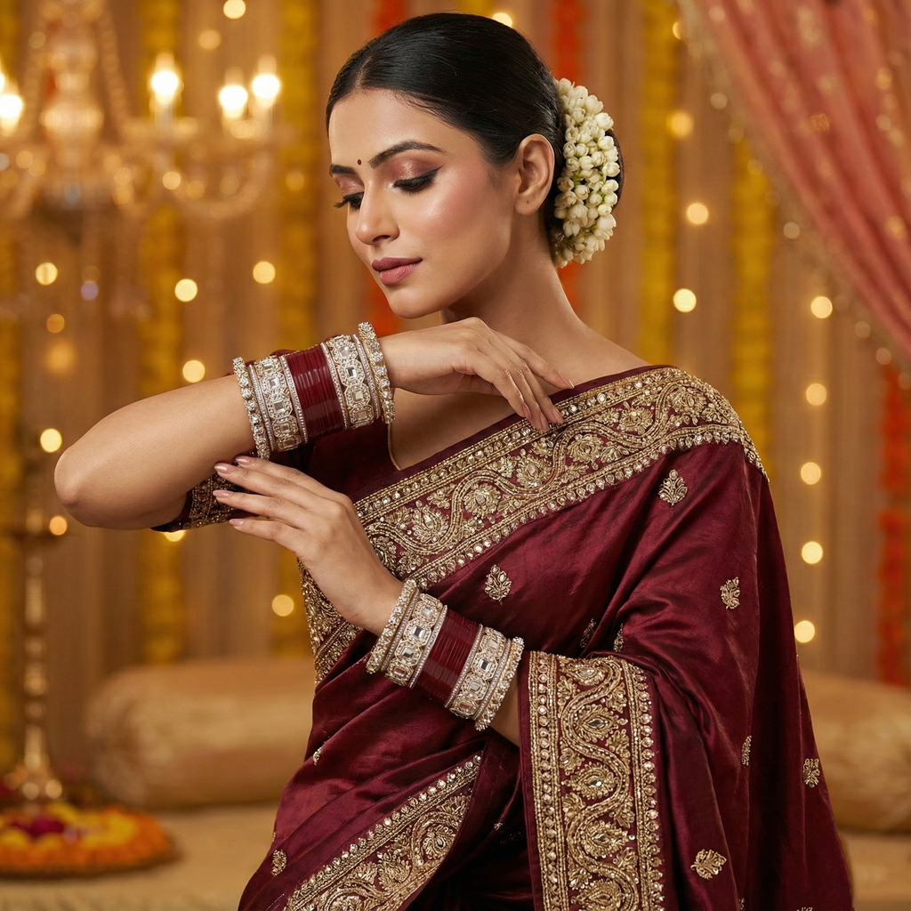 AYSIMA Maroon Bridal Bangles & Pachari Kadas – Devyani - 36 pieces
