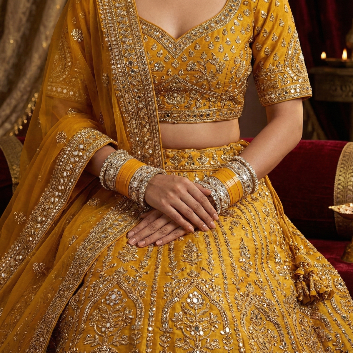 AYSIMA Yellow Haldi Bangles & Geometric Kadas – Amaltas - 36 pieces