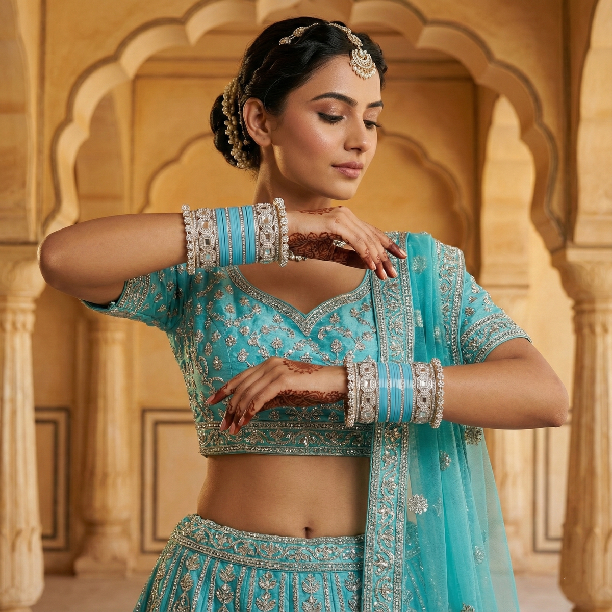 AYSIMA Turquoise Blue Bridal Bangles & Kadas | Neelima - 40 pieces