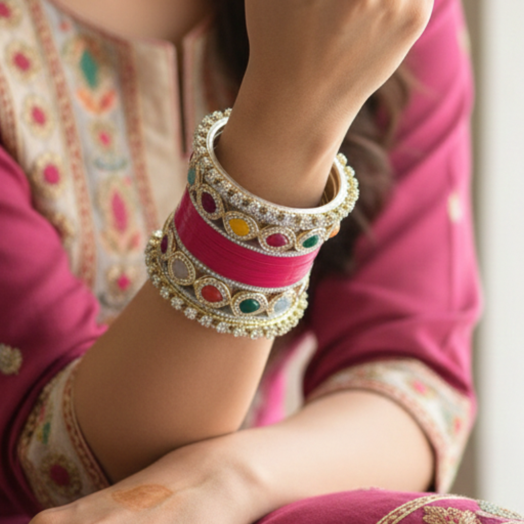 Rani Pink Bridal Bangles & Kadas | AYSIMA Lavanya - 36 pieces